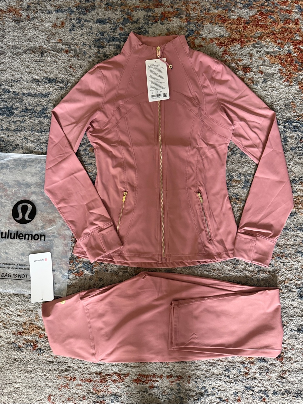 lululemon dusty rose zip jacket and leggings set